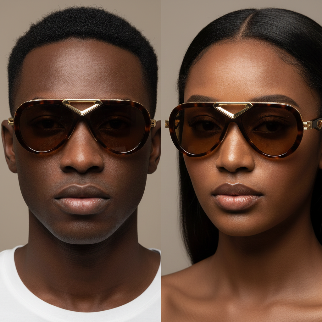 Male and female model dual shot — Tortoiseshell Aviator Sunglasses