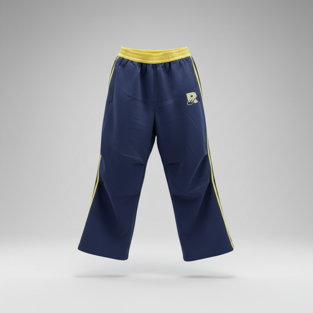Ghost mannequin navy gold stripe track pants