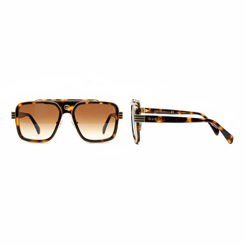 Ghost mannequin view — Oversized Square Sunglasses Tortoiseshell Black Gold, front and side view