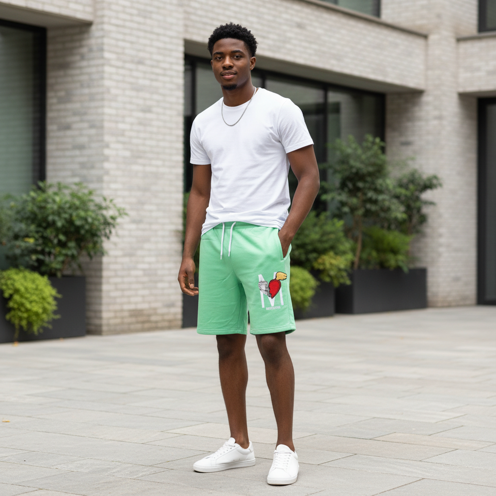 Young Nigerian male model wearing Mint Green Motivation Graphic Shorts