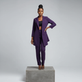 Deep Purple Open-Front Long Blazer - Model Front