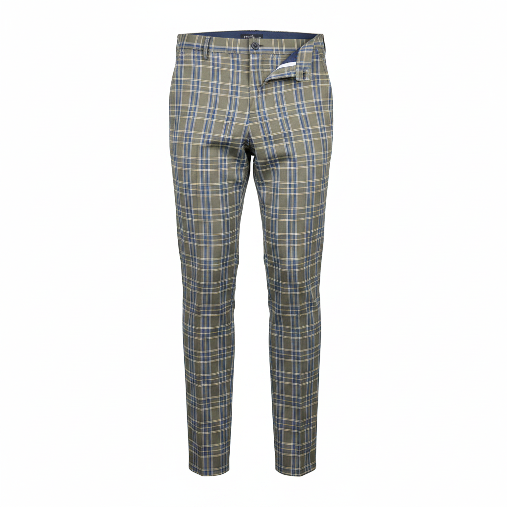 Olive Green Blue Plaid Trousers – Front Ghost Mannequin