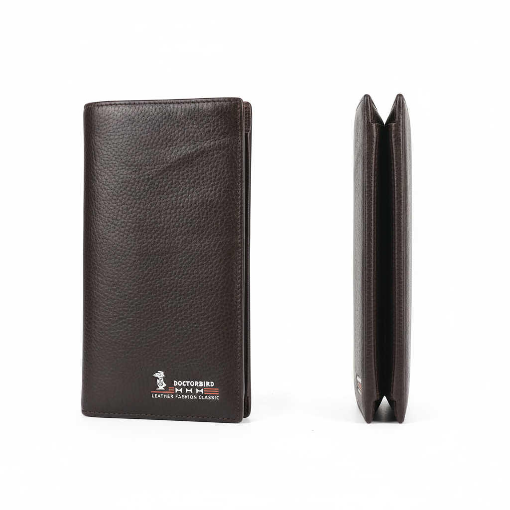 Ghost mannequin style leather wallet catalog shot, front and side view