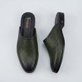 Men's dark green woven-texture backless mules, product-only pair