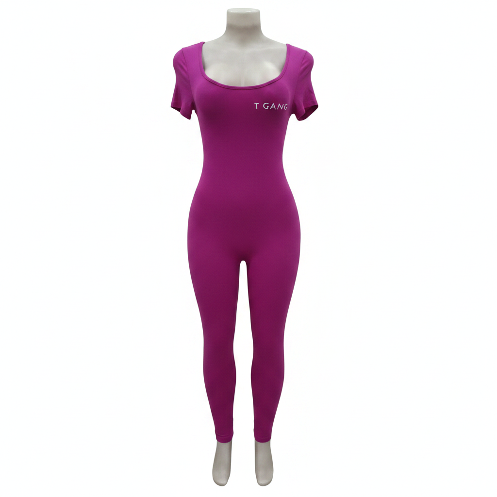 Magenta Seamless Bodycon Jumpsuit - Ghost Mannequin Front
