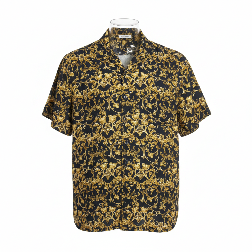 Black Gold Baroque Vine Short-Sleeved Shirt - Ghost Mannequin