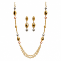 Tri-tone gold bead layered necklace and earring set