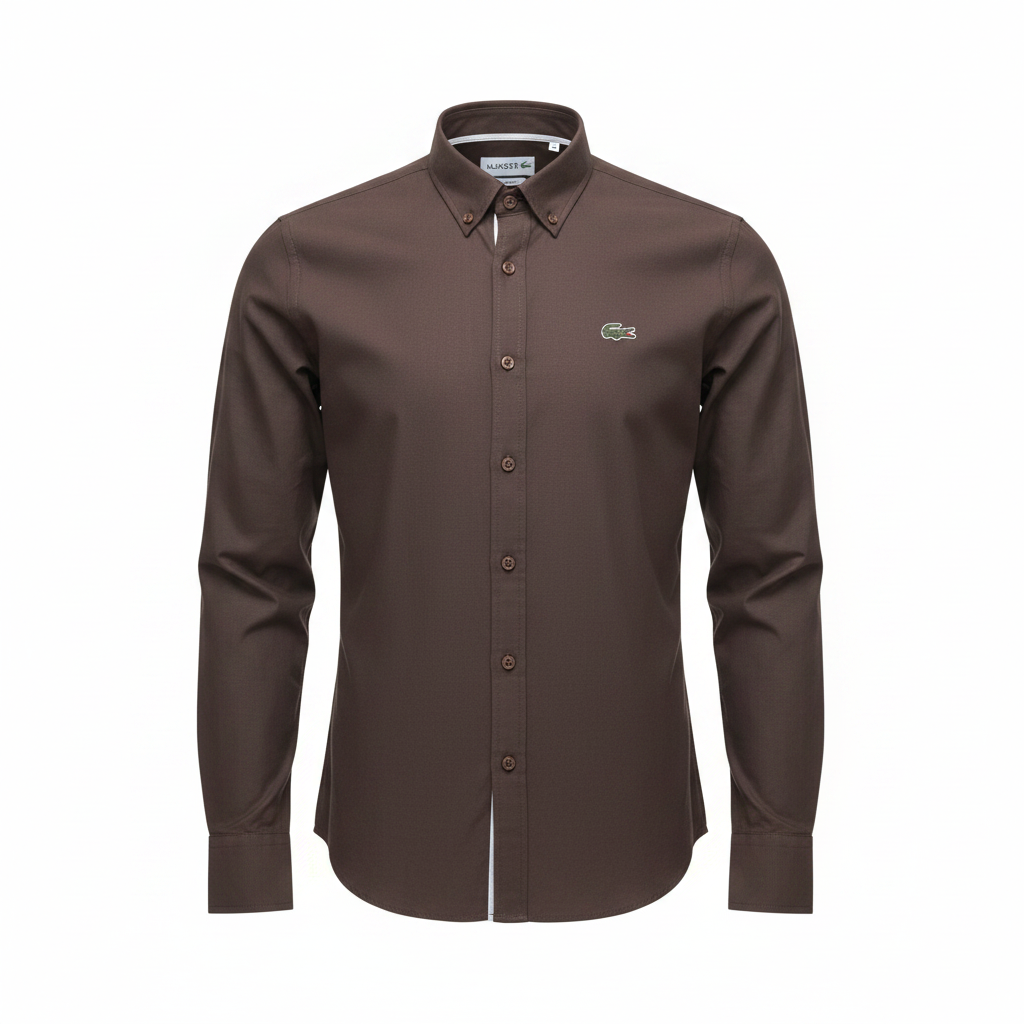 Dark brown plain long-sleeved shirt ghost mannequin front view