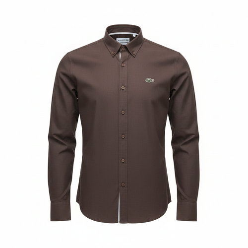 Dark brown plain long-sleeved shirt ghost mannequin front view