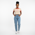 Patpron Cream New York Retro Ringer Crop Tee – Model Shot