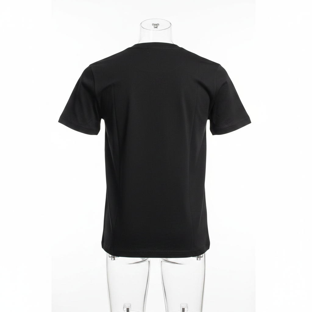 Ghost mannequin back view of black T-shirt