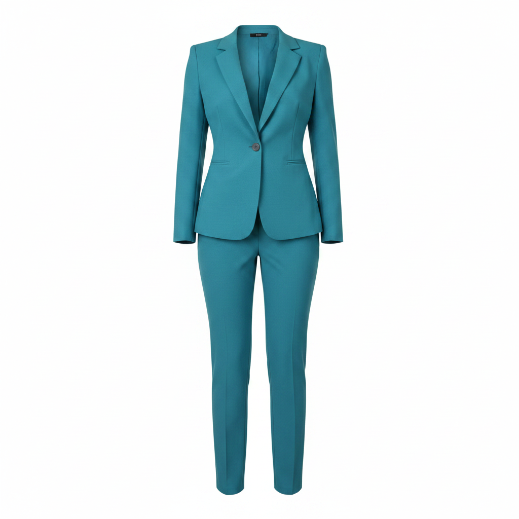 Women's Teal Blazer & Slim-Leg Trouser Co-ord Suit – Ghost Mannequin Front View