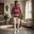 Nigerian male model wearing men's red and grey check polo shirt