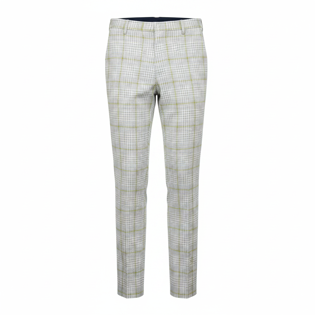 White Grey Houndstooth Lime Trousers – Front Ghost Mannequin