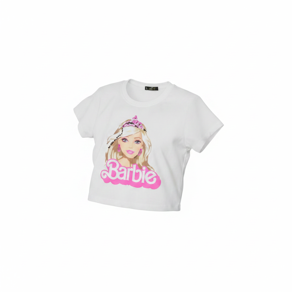 Women's White Barbie Graphic Crop Top — Ghost Mannequin