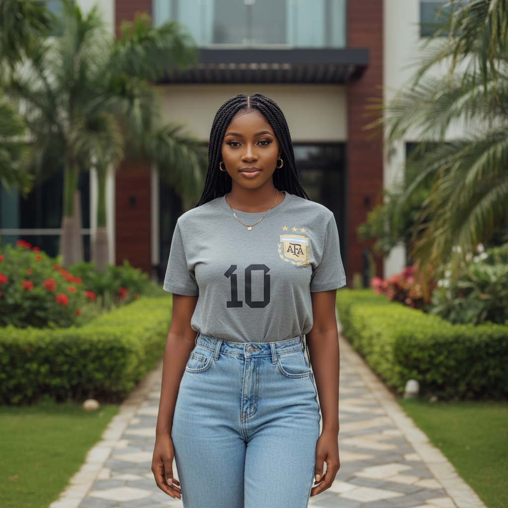 Women's grey marl gold crest number 10 graphic crew neck tee - model shot