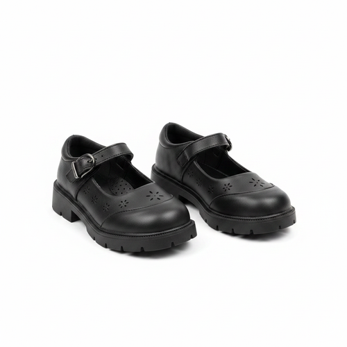 Girls' black buckle strap Mary Jane school shoes ghost mannequin view