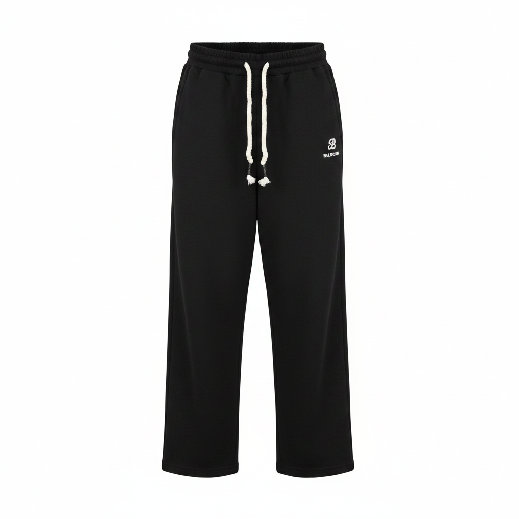 Unisex black wide-leg sweatpants with embroidered logo ghost mannequin view