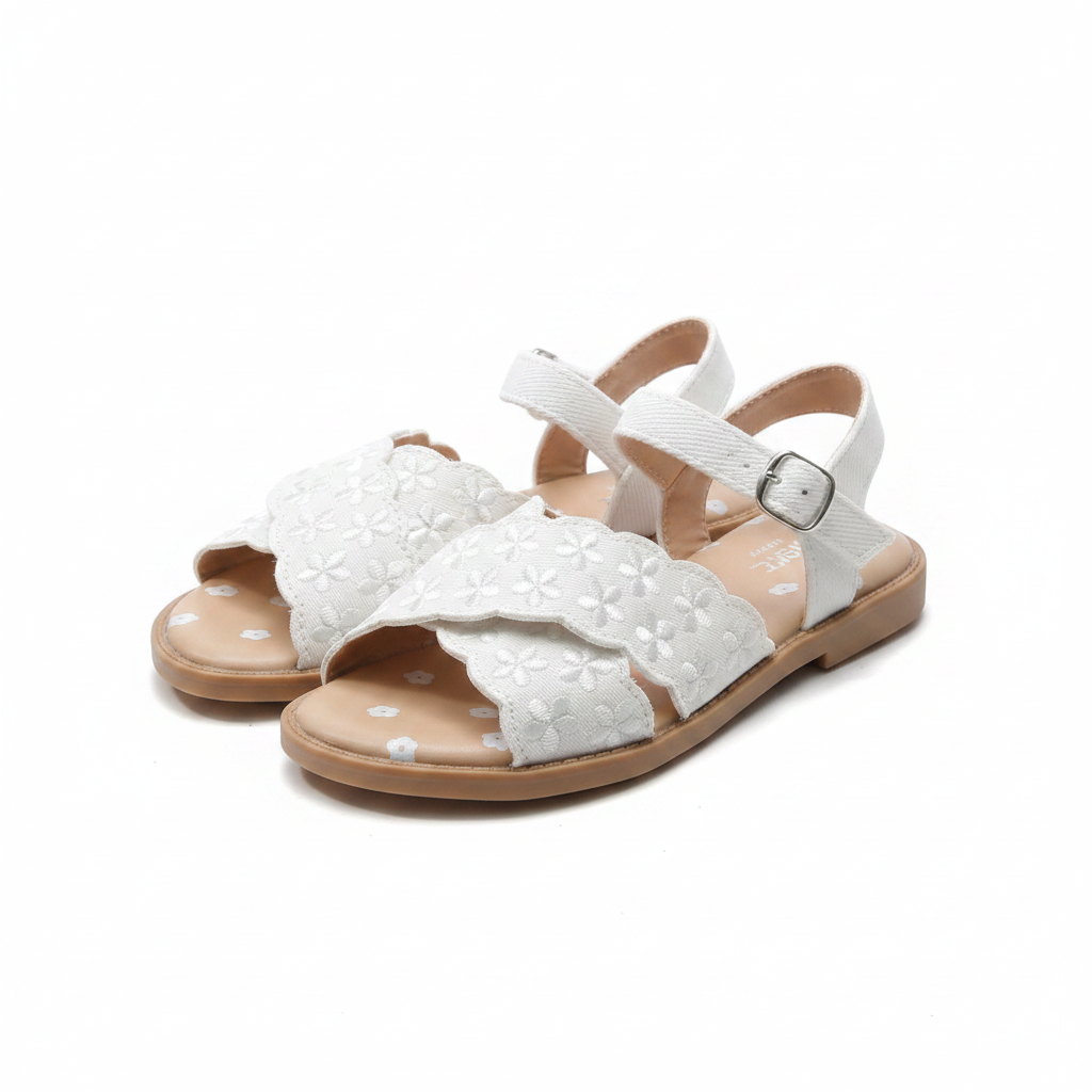 Girls' white floral embroidered sandals ghost mannequin pair view