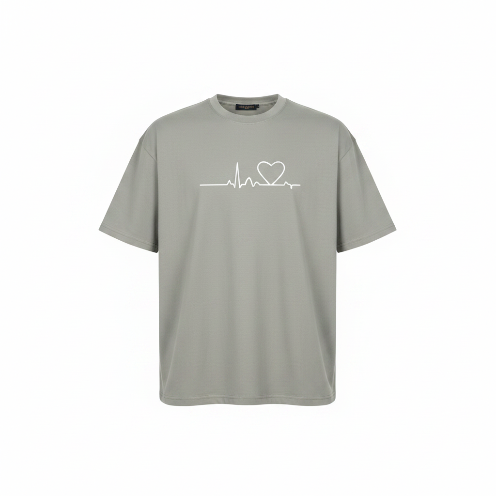 Stone Grey Heartbeat Print Short-Sleeved Shirt - Ghost Mannequin