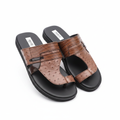 Men's brown ostrich-embossed leather palm slippers ghost mannequin view