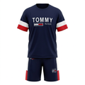 Navy colour-block T-shirt and shorts set on an invisible mannequin