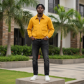 Men's Mustard Yellow Cropped Zip-Up Jacket – Nigerian Male Model Shot