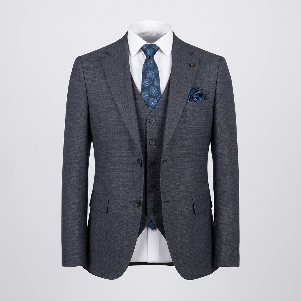 Charcoal textured suit jacket and waistcoat in ghost mannequin styling