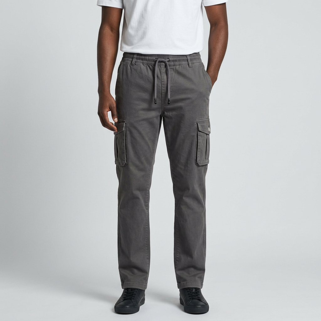 Nigerian man wearing charcoal drawstring cargo trousers