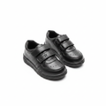 Men's all-black velcro strap formal shoes ghost mannequin view
