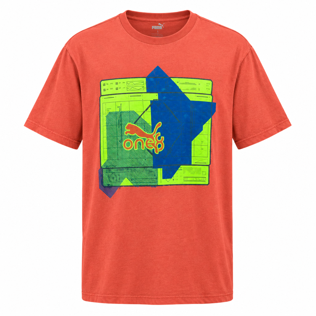 Puma One8 Tech Graphic Tee Coral Orange – Catalog Shot