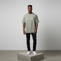Stone Grey Heartbeat Print Short-Sleeved Shirt - Model Front