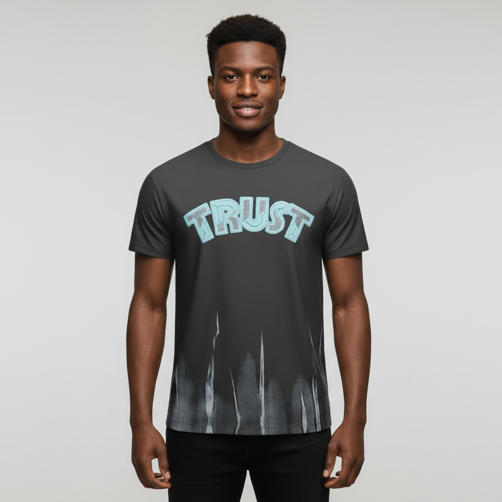 Trust Rhinestone Graphic Tee – Model Front View
