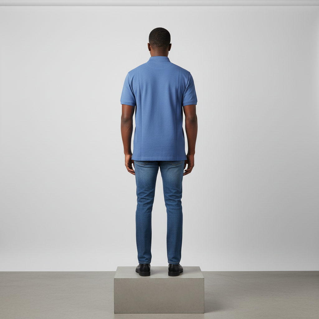 Steel Blue Polo Shirt – Model Back