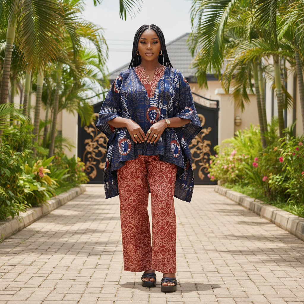 Women's Navy Adire Bubu Set – Nigerian Female Model