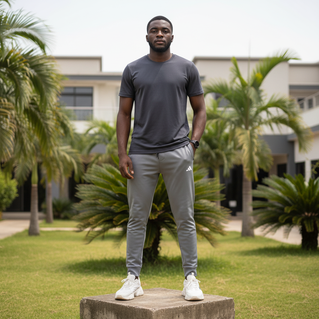 Men's Light Grey Athletic Track Trousers – Nigerian Male Model