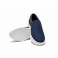 Timberland navy blue knit slip-on platform sneaker dynamic ghost mannequin product shot, plain white background