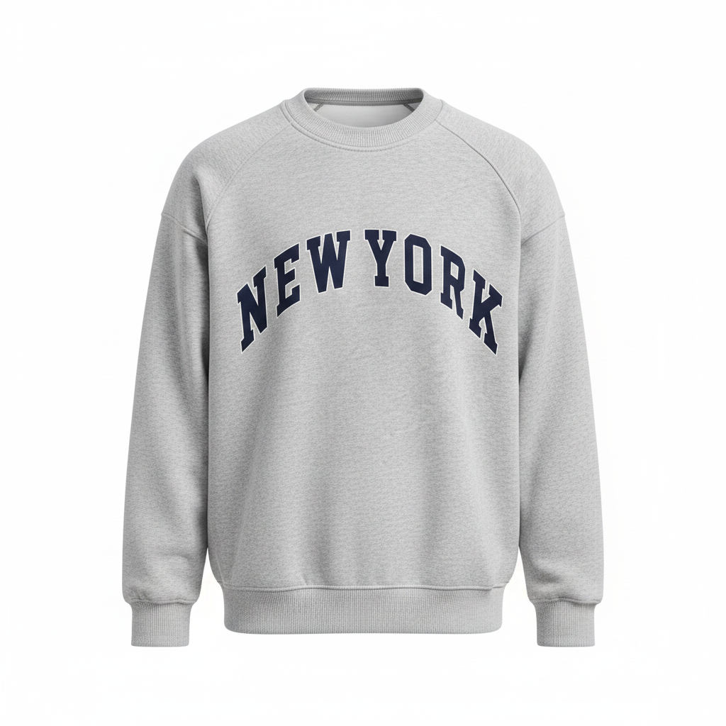 Ash grey oversized New York sweatshirt ghost mannequin view