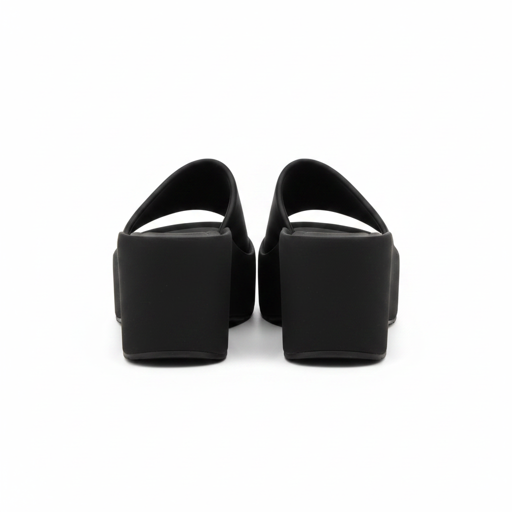 Women's Black Platform Wedge Slide Slipper - Ghost Mannequin Back View