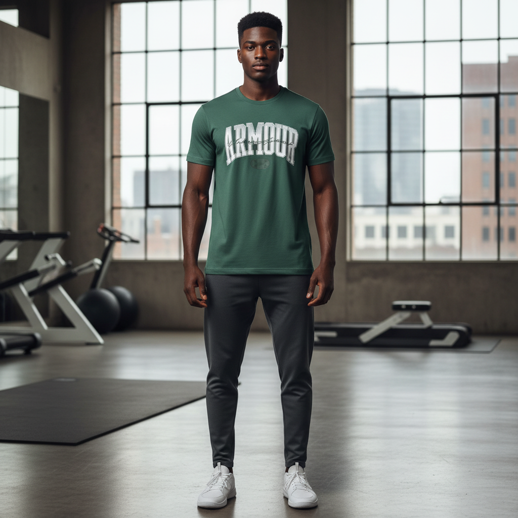 Under Armour forest green collegiate athletic jersey T-shirt on male model