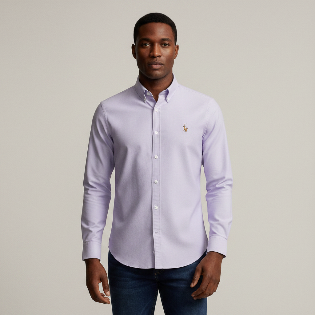 Nigerian adult male model wearing Lavender Long Sleeve Shirt – Front View