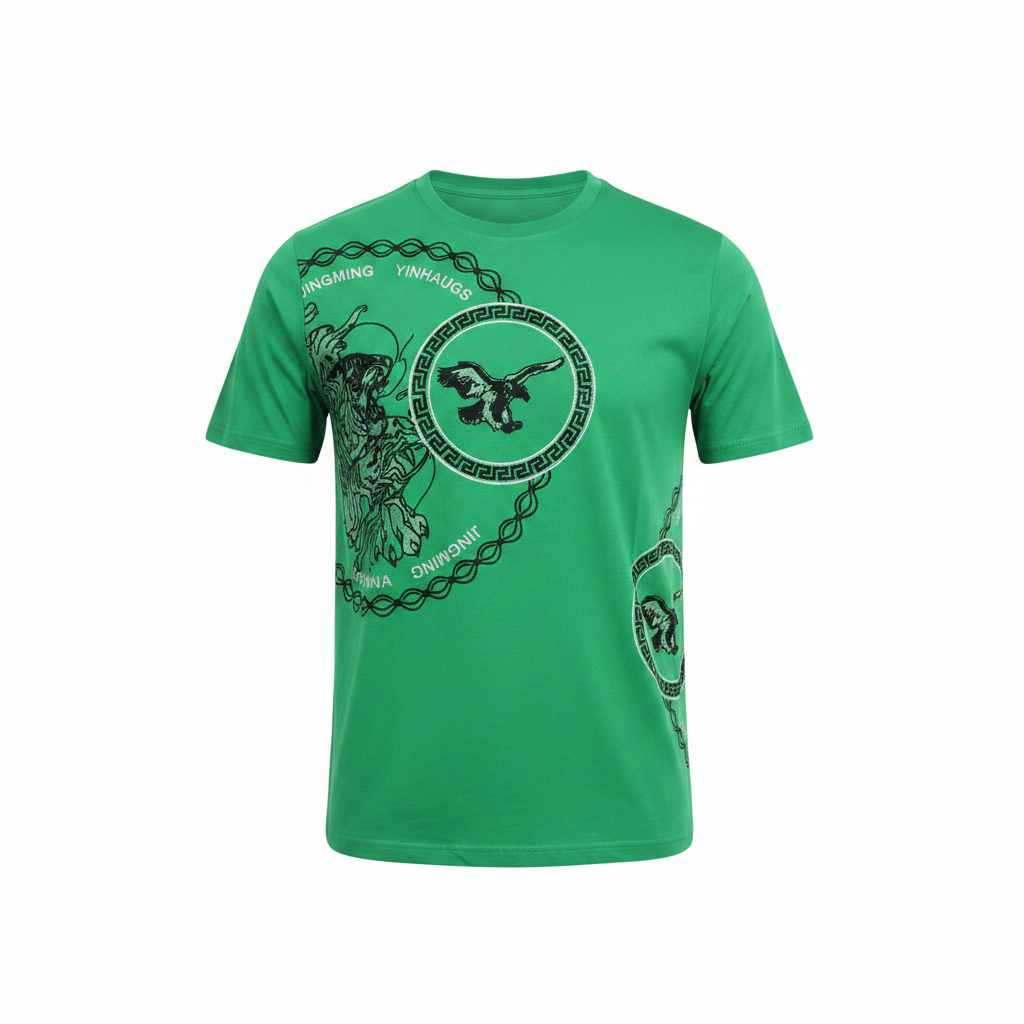 Ghost mannequin front view of green eagle dragon graphic T-shirt