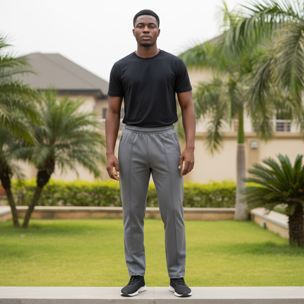 Men's Mid Grey Straight-Leg Track Trousers – Nigerian Male Model