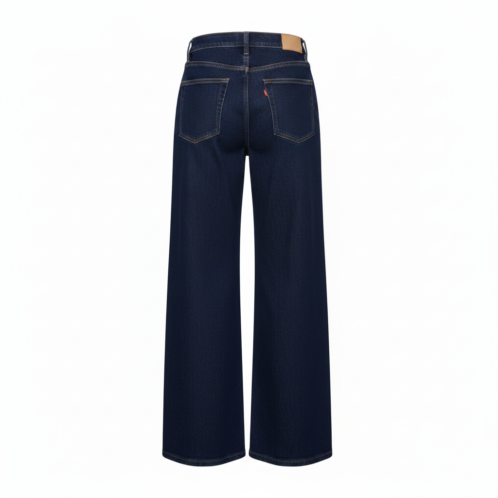 Navy Blue High-Waist Palazzo Jeans – Ghost Mannequin Back