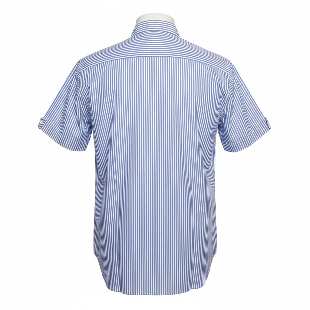 Blue White Striped Short-Sleeved Shirt - Ghost Mannequin Back View