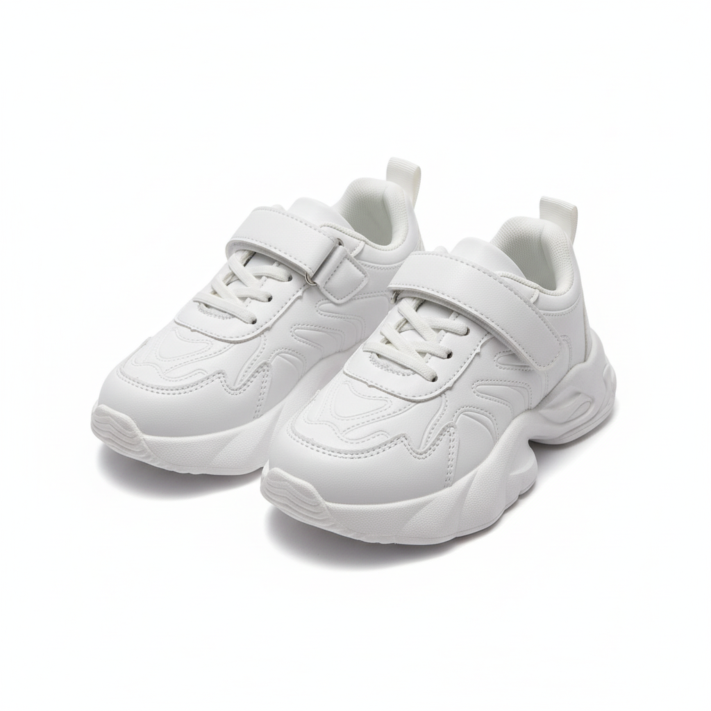 Kids all-white chunky velcro sneaker - ghost mannequin pair view