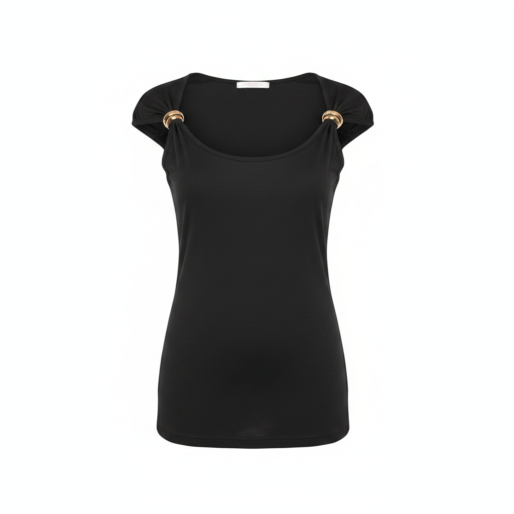Black Gold-Ring Short-Sleeved Shirt - Ghost Mannequin Front