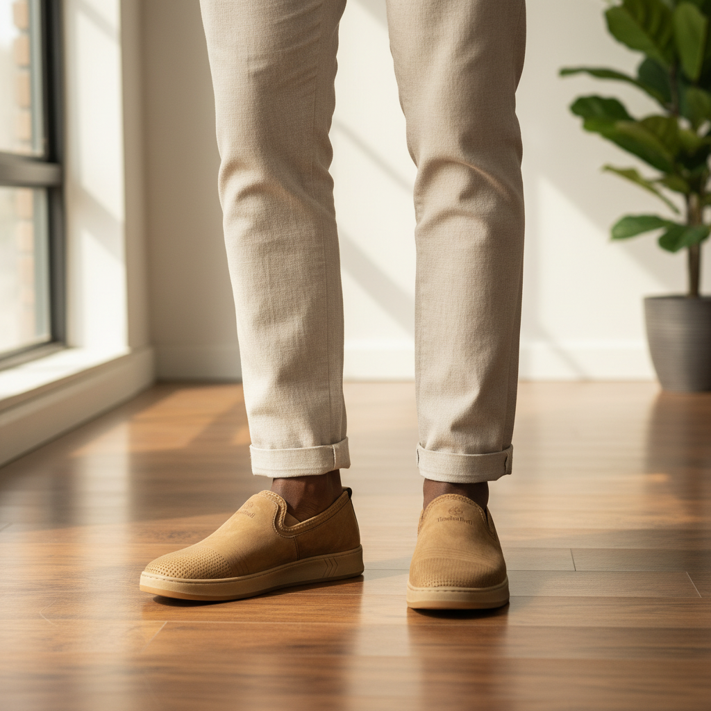 Sand Perforated Nubuck Slip-On Loafer - Model Shot