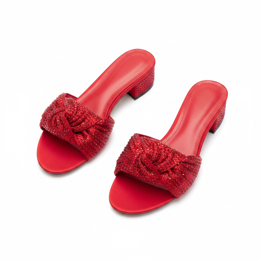 Women's Rhinestone Knotted Bow Slide Slipper - Red Ghost Mannequin