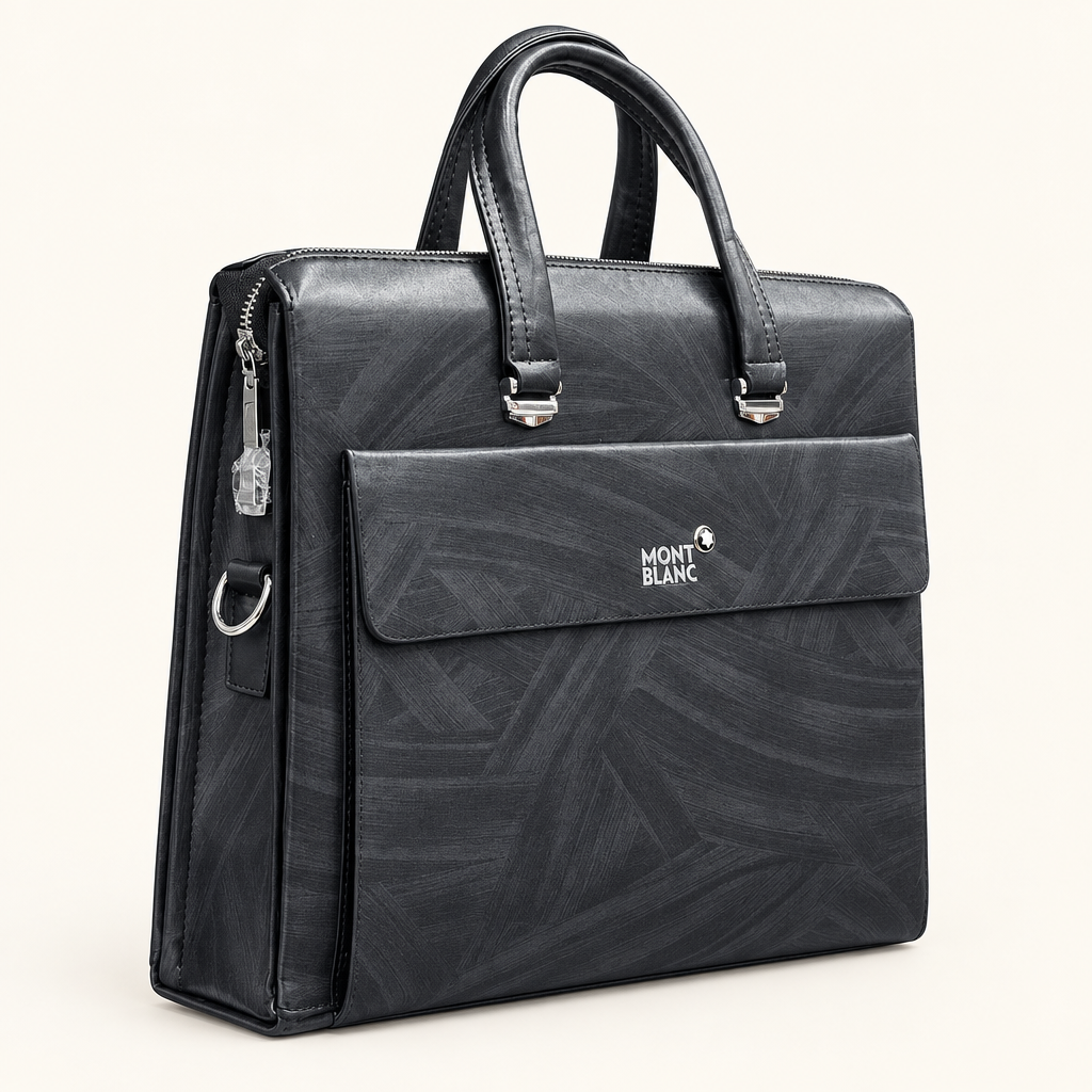 Charcoal patterned top-handle bag with front flap panel
